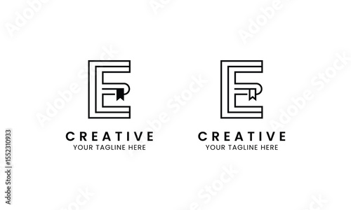 Minimalist letter E book logo for education, book store and library