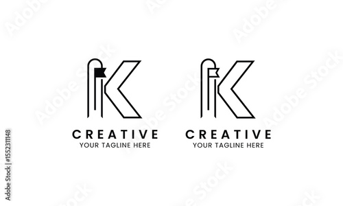 Minimalist letter K book logo for education, book store and library