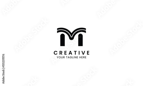 Minimalist letter M book logo for education, book store and library