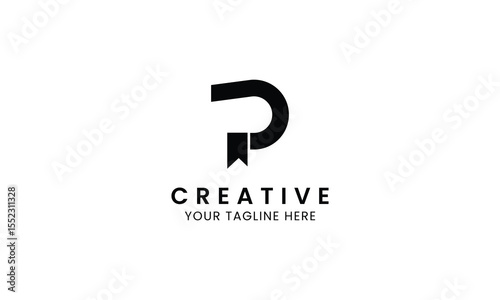 Minimalist letter P book logo for education, book store and library