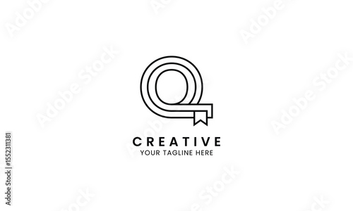 Minimalist letter Q book logo for education, book store and library