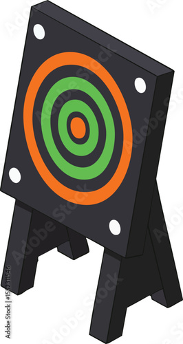 Archery target board with colorful rings on black stand for aiming practice and shooting accuracy vector illustration 