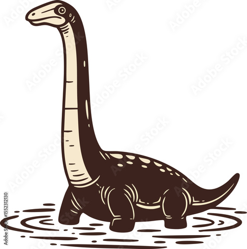 Brachiosaurus dinosaur walking in water prehistoric reptile illustration vector art drawing 