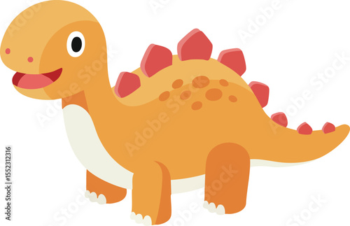 Cute orange stegosaurus dinosaur with red plates cartoon vector illustration for children learning and fun activities 