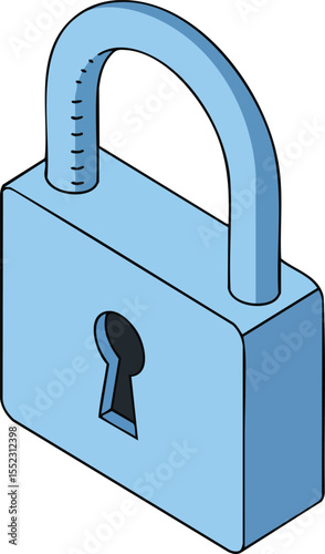 Blue padlock security icon with keyhole and curved shackle illustration vector graphic design 