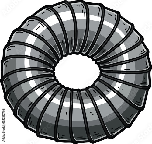 Metal circular segmented duct pipe illustration for ventilation and industrial use in grey shades vector image 