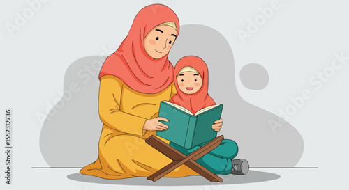Mother and Daughter Reading Together, Sharing a Book in a Peaceful Moment
