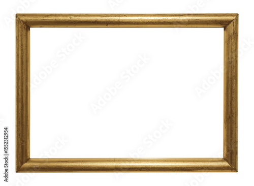 Vintage gilded simple picture frame with transparent background.