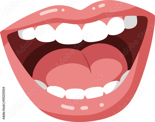 Open smiling mouth with teeth and tongue vector illustration of happy expression and laughter emotion cheerful design 