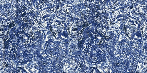 Dye wash indigo blue textur border fabric effect background. Seamless edging trim pattern in masculine Japanese block print style. Perfect for washing tape, ribbon and banner design