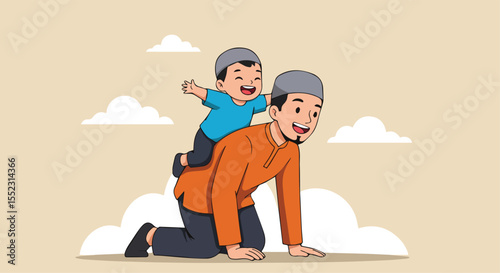 Father and Son Playing Together, Father Giving a Piggyback Ride