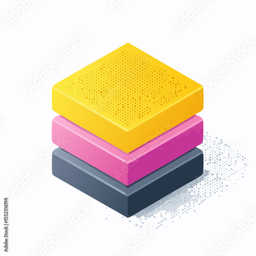 three stacked byte cluster blocks in neon yellow charcoal and hot pink
