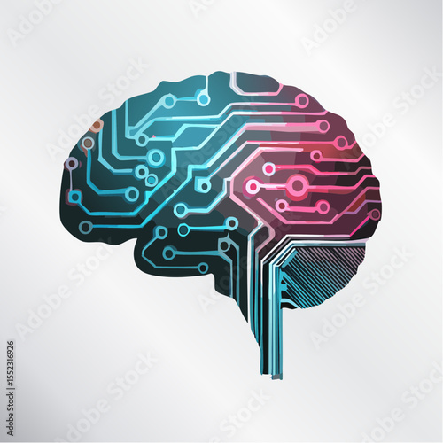 matte-black brain silhouette with glowing neon circuit filaments in rose and teal