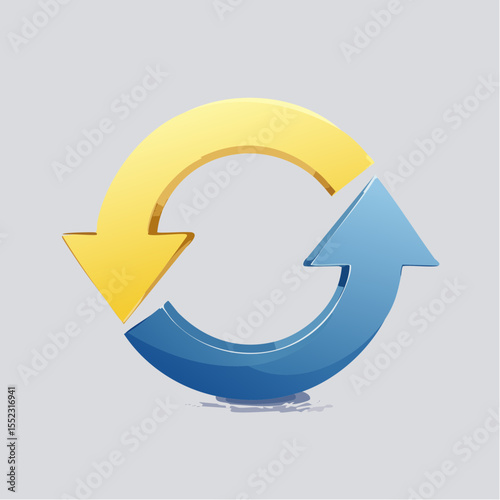 data-sync circular arrows in lemon yellow and cobalt with dark gray pivot
