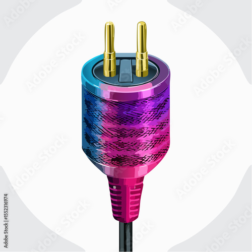 cyber-plug connector with brushed steel prongs and neon pink housing