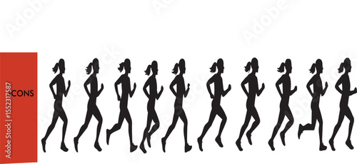 Running Silhouettes Set - Black & White Vector Athletes in Motion (Sprint, Marathon, Jogging Poses) - Sport & Fitness Outline Illustrations