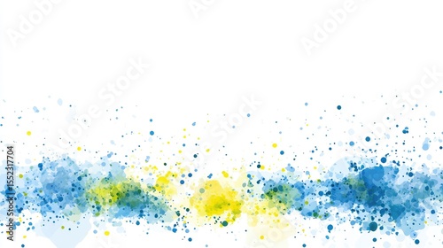 Abstract splatter design with blue and yellow hues.