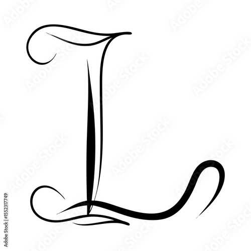 Ornate calligraphy letter l design with elegant swirls and curls
