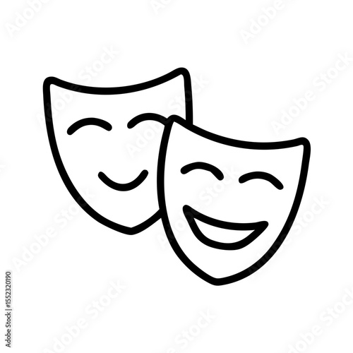 Vector illustration of comedy and tragedy masks in a joyful style on a white background with copy space