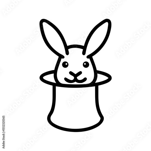 Vector illustration of a cute rabbit emerging from a magician's hat in a playful style on a white background with copy space