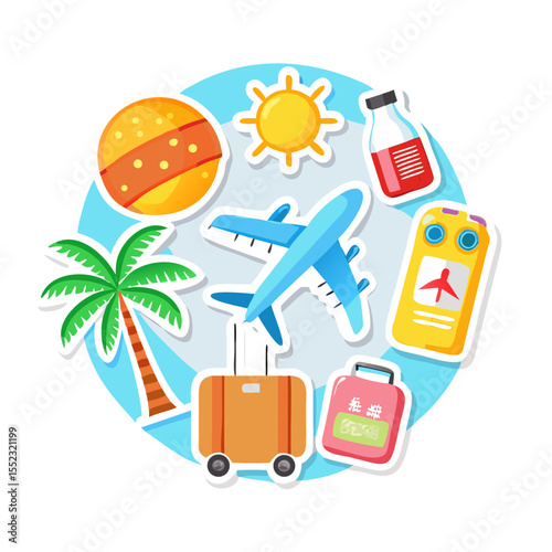 Summer Beach Vacation Stickers Set
