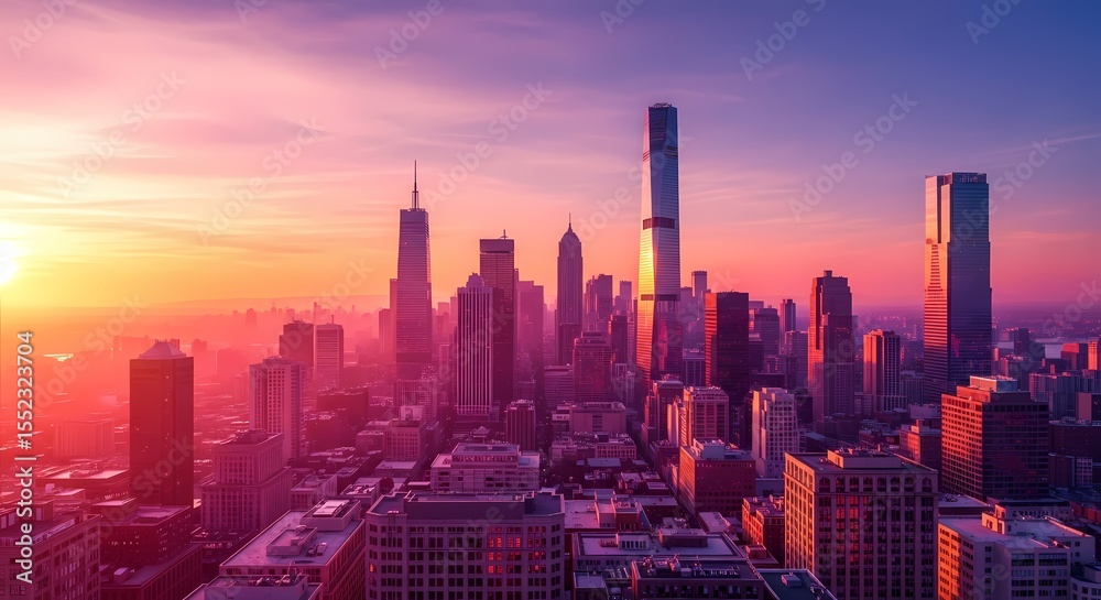 Fototapeta premium Urban Dawn: A Vibrant Cityscape Embracing the Future