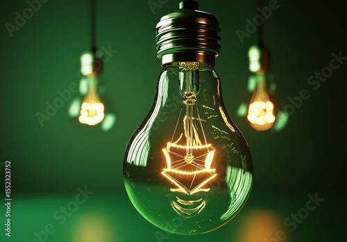 A creative concept featuring a glowing light bulb on a light green background. 