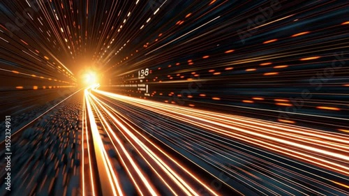 Dynamic Light Trails of Speed and Motion Along Railway Tracks, Illuminating Bright Path of Energy and Excitement.