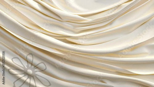 Elegant cream fabric draped in soft waves, showcasing smooth and luxurious texture that evokes calm and sophistication in every design.