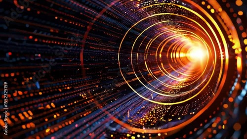 Vibrant Digital Tunnel of Light Motion Journey Through Energy and Abstract Particles