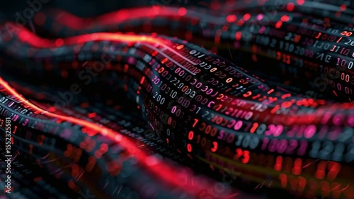 Vibrant Abstract Digital Data Flow Exploring Technology Through Red Binary Code and Information Movement