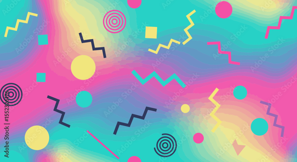 Fototapeta premium Vibrant retro Memphis style pattern background for creative designs and presentations