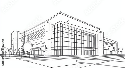 Minimalist line art of a modern shopping center facade.