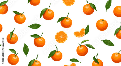 Seamless pattern with tangerines and leaves, vibrant and visually appealing design