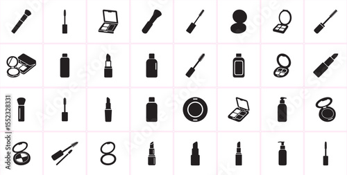 Beauty & Cosmetics Essentials Icon Set Vector Illustration
