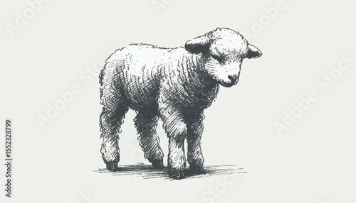 Black and white illustration of a little lamb