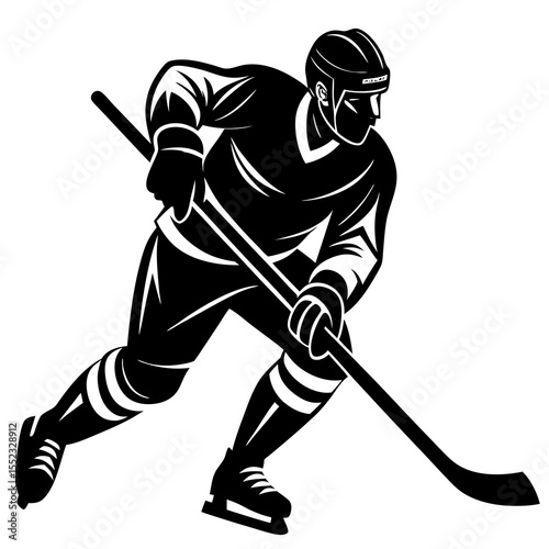 Dynamic hockey player silhouette in action isolated on white background