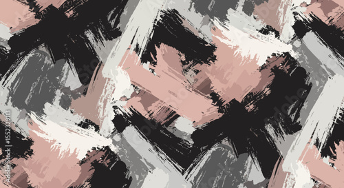 Abstract seamless pattern with paint brush strokes in black pink and grey colors