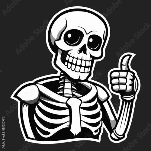 Cartoon skeleton giving a thumbs up gesture isolated on white background