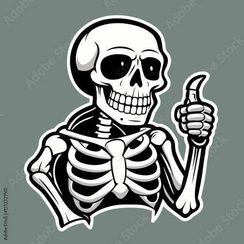 Cartoon skeleton giving a thumbs up gesture isolated on white background