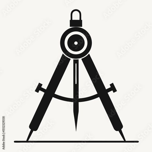 Black drawing compass tool for geometry and drafting isolated on white background