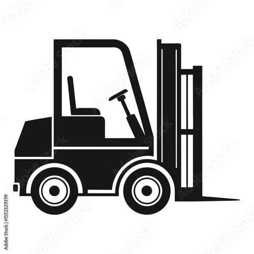 Black silhouette of a forklift truck isolated on white background