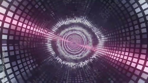 Dynamic Abstract Tunnel: Futuristic Digital Grid with Pink Light Trails
