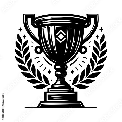 An illustrative trophy featuring a laurel wreath, perfect for embodying the spirit of achievement. The graphic is clean and distinct, representing success and recognition