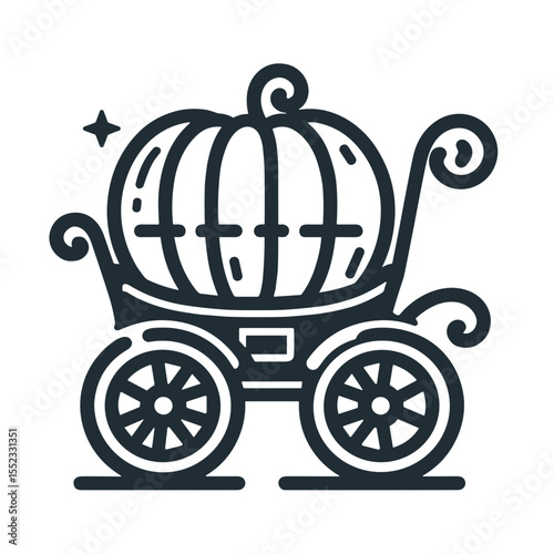 Pumpkin carriage illustration with wheels and decorative details  