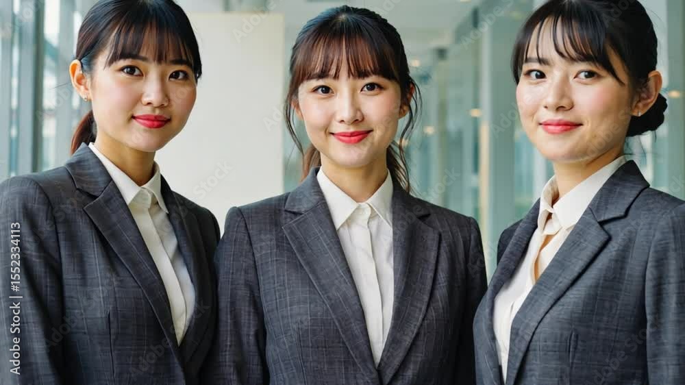 Three confident businesswomen stand together. They exude professionalism and competence, embodying the spirit of teamwork. Three confident businesswomen stand together. They exude professionalism and competence, embodying the spirit of teamwork.