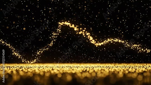 Golden Particle Stream: Elegant Glittering Light Trail on Dark Background, Abstract Motion