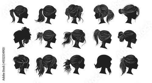 Assorted haircuts style silhouettes for women offer diverse hairdo fashion ideas in beauty and hairstyle options.