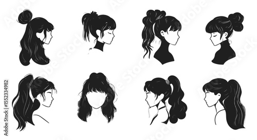 Beautiful hairstyles showcase features a collection of artistic monochrome hair designs, perfect for fashion and beauty reference.
