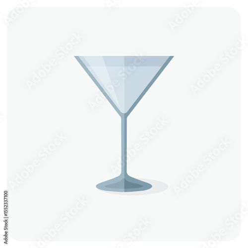 Empty martini glass vector illustration. Classic cocktail glass icon in flat style. Perfect for bar menu, alcohol drinks, mixology design, party invitation, or beverage graphics.